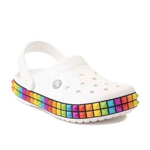 Crocs Crocband 3D Shapes Clog White/ Rainbow 207290-94S Unisex Sz M10/W12