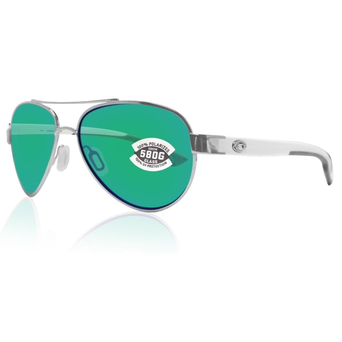 Costa Del Mar Loreto Palladium White Green Mirror 580G Glass Polarized Lens