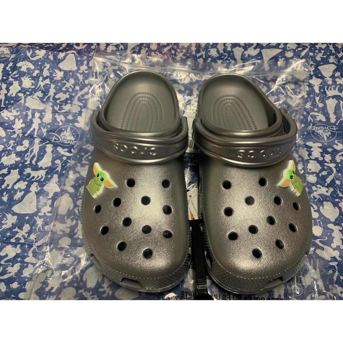 Disney Parks Crocs Silver Baby Yoda Clog Roomy Fit M6/W8