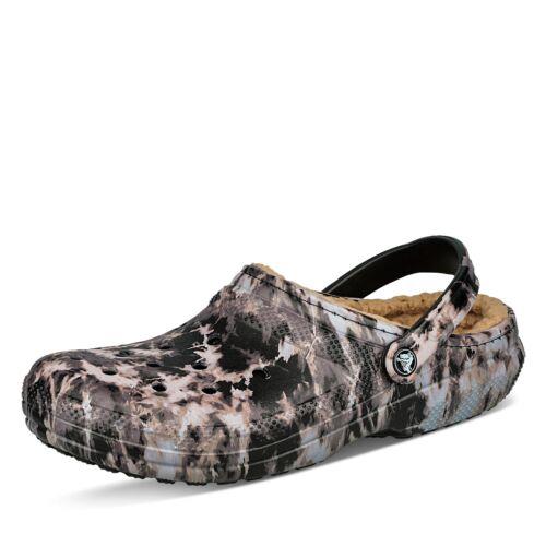 Crocs Unisex-adult Classic Tie Dye Lined Clogs Fuzzy Slippers Black Bleached
