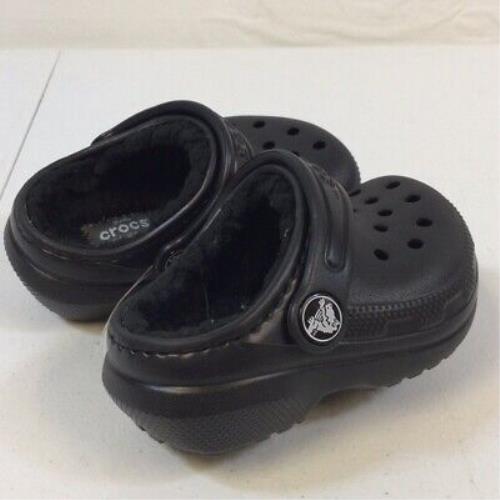 Crocs Unisex Baby Toddler Fuzzy Black Classic Lined Slip-on Clog Slippers Sz 4