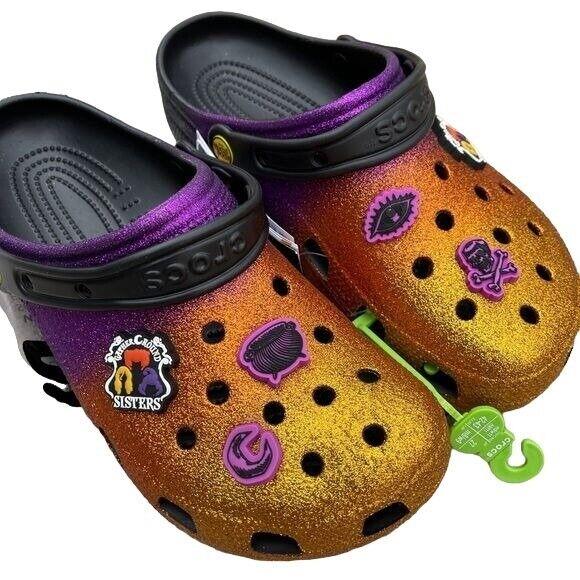 Disney Hocus Pocus Crocs Sanderson Sisters Ombre Glitter Jibbitz Womens 11 Mens9