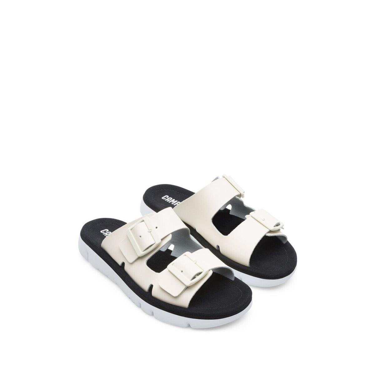 Women Camper Shoes Camper Oruga Leather Slides Adjustable Sandals - White