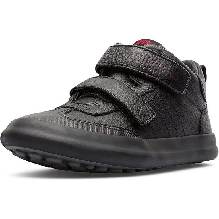 Boys Camper Shoes Pursuit Mid Top Leather Sneaker with Adjsutable Closure Black