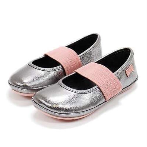 Camper Right Ballet Flat Shoes Little Girls Leather Slip Ons Grey