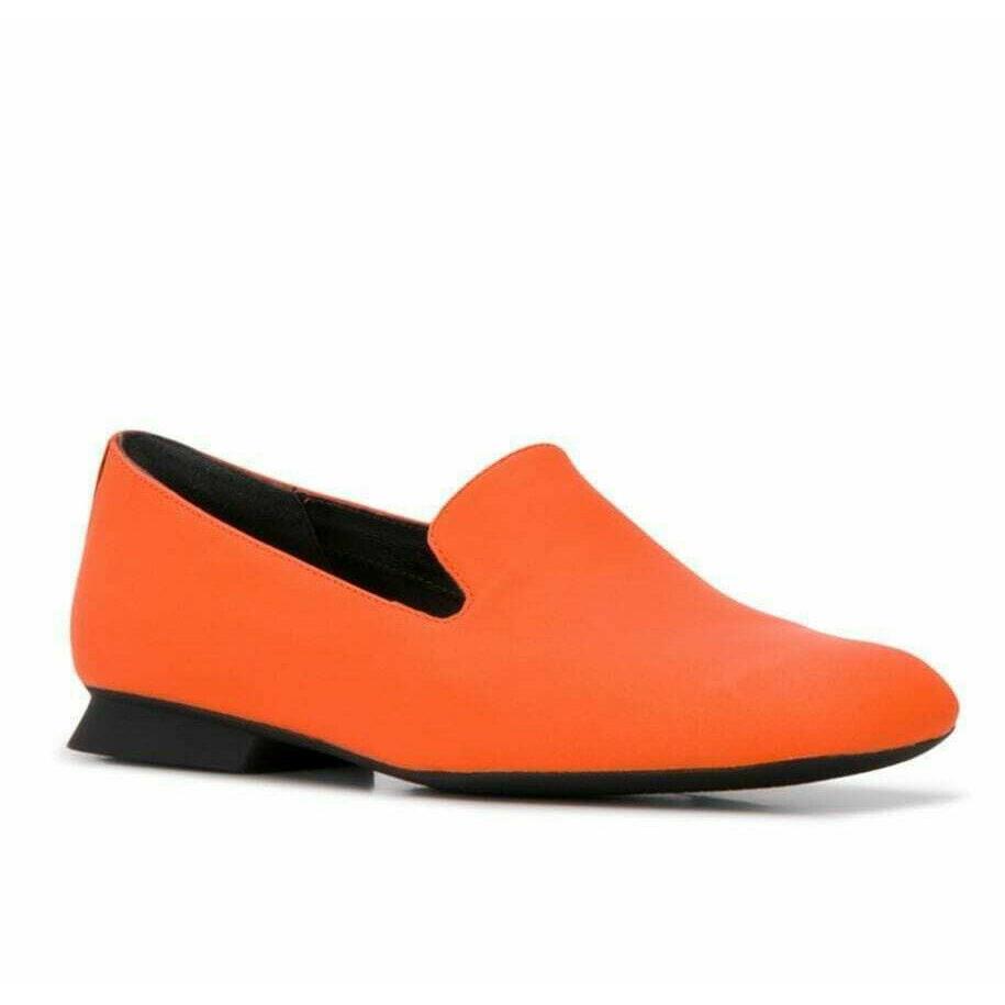 Women Camper Shoes Casi Myra Leather Low Heel Slip On Orange Flats - Orange