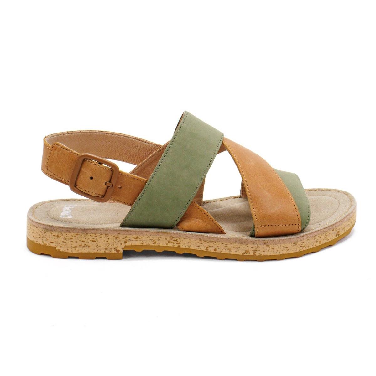 Womens Camper Pimpom Sandals Slingback Two-tone Leather Suede Green