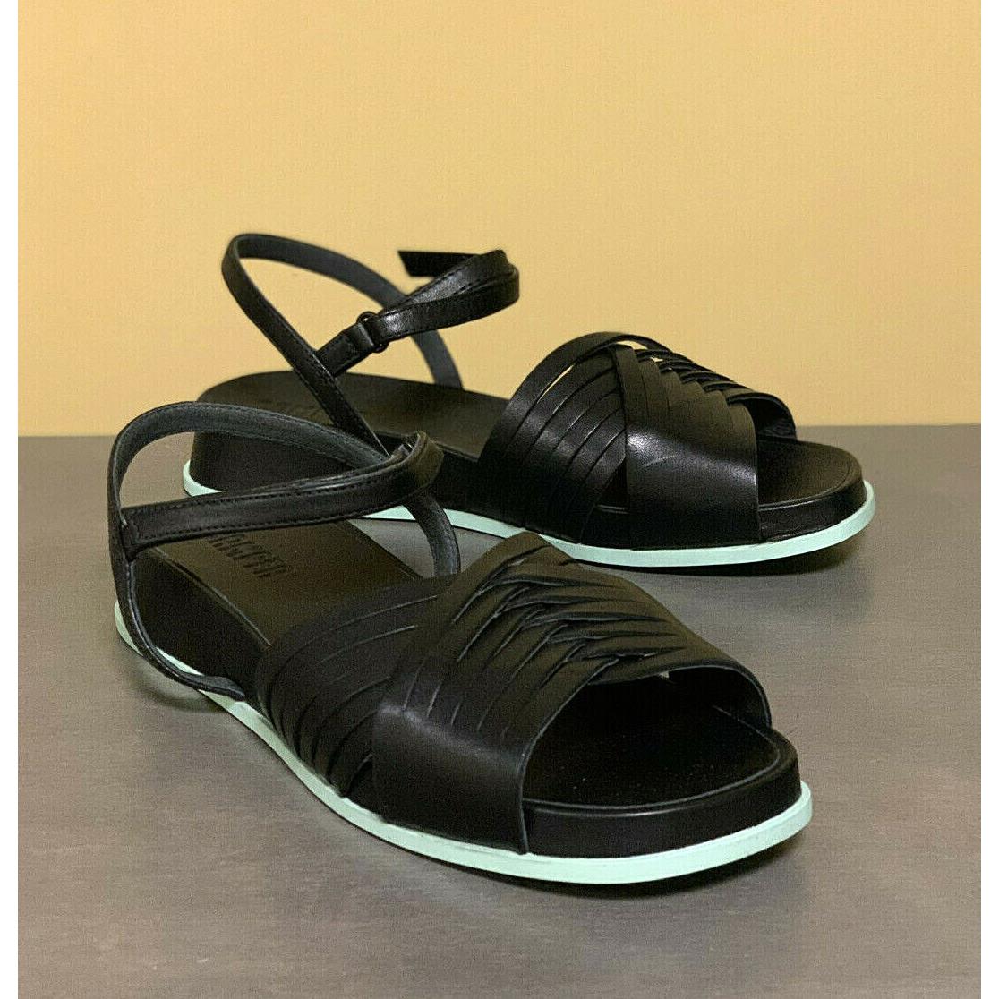 Women Camper Tnk Sandals Black Leather Platform Sandals