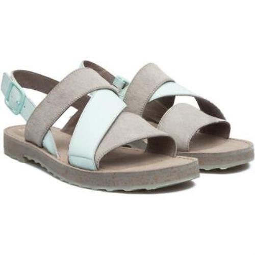 Camper Women Pimpom Slingback Buckle Closure Leather Blue Gray Size 8 Sandals - Blue, Gray