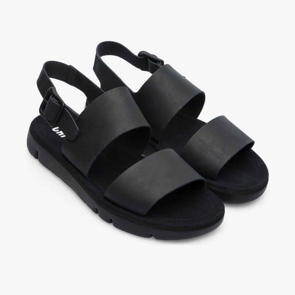 Mens Camper Oruga Leather Sandals with Adjustable Closure Black