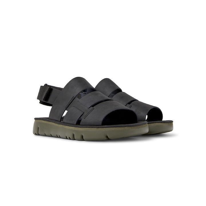 Mens Camper Oruga Leather Sandals with Adjustable Closure Black / Khaki