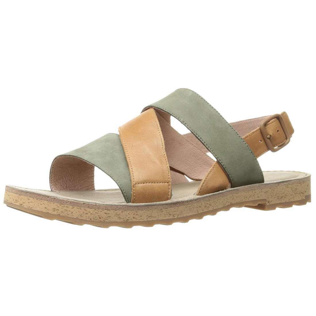 Camper Women`s Pim Pom Sandals Leather Strap Open Toe Summer Shoes Size 6 Green