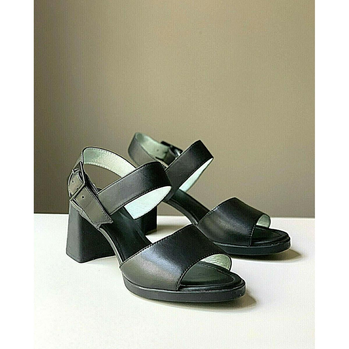 Womens Camper Kara Sandals Black Leather Block Heels with Ankle Strap