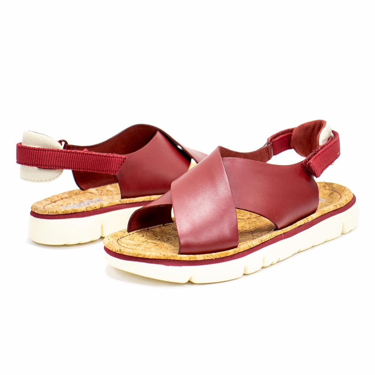 Women Camper Oruga Leather Criss Cross Slingback Sandals - Red - Red