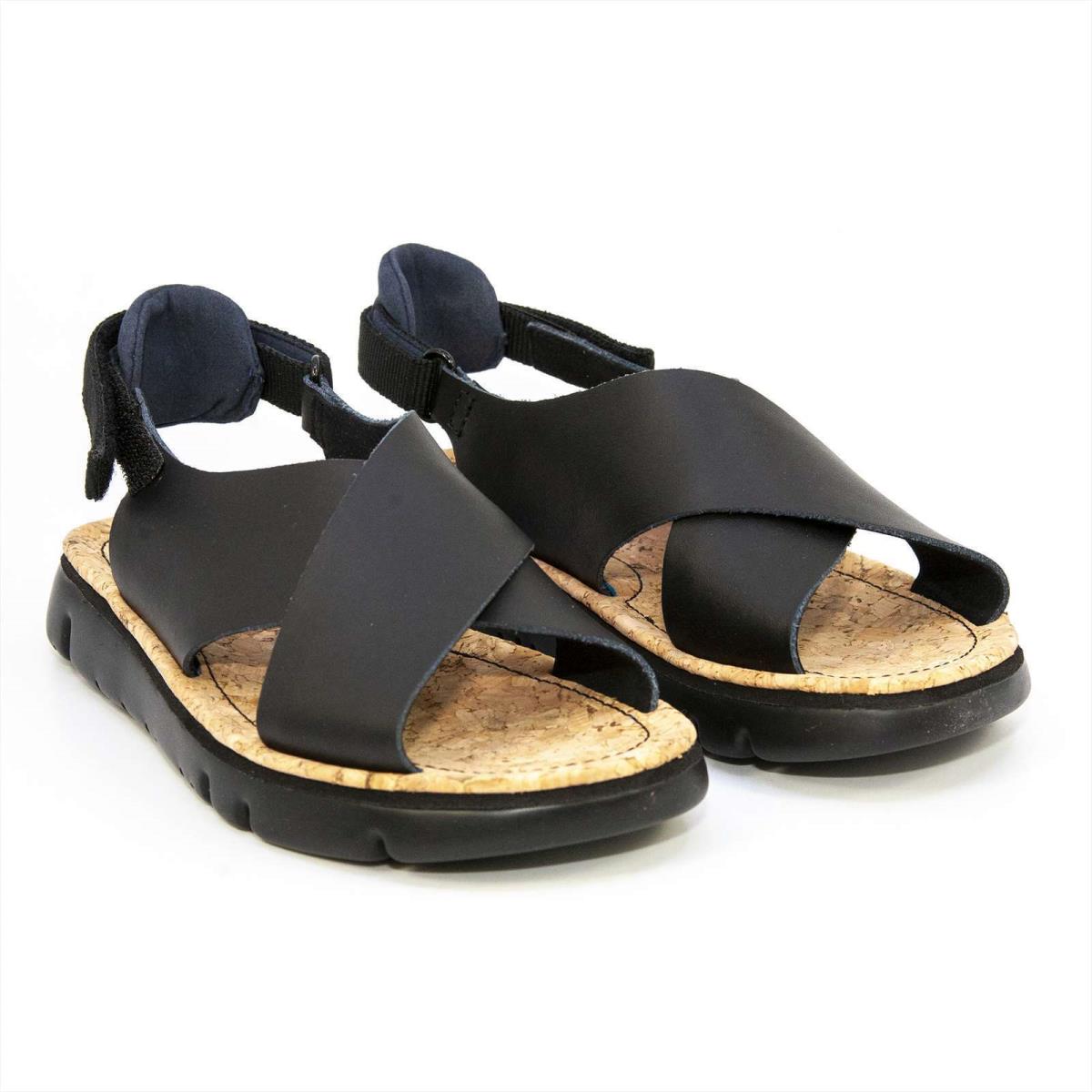 Camper Women`s Oruga Slingback Strap Sandals Open Toe Leather Summer Shoes Black/Leather