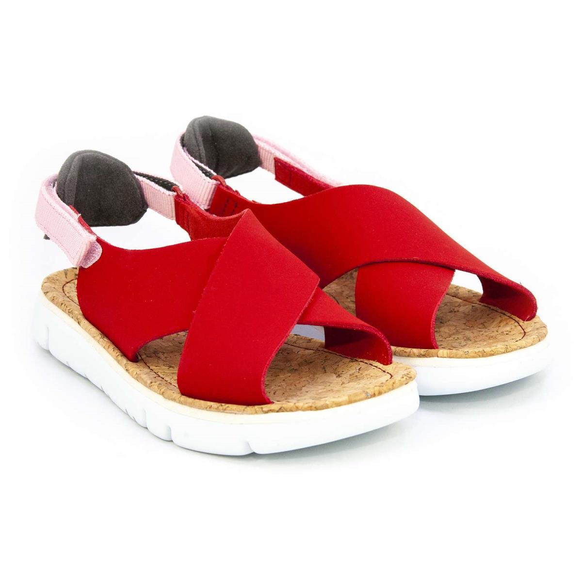 Camper Women`s Oruga Slingback Strap Sandals Open Toe Leather Summer Shoes Red/White