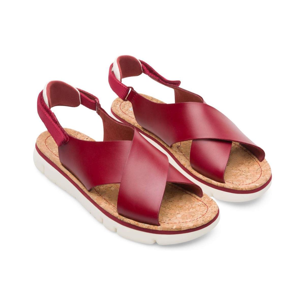 Camper Women`s Oruga Slingback Strap Sandals Open Toe Leather Summer Shoes Red