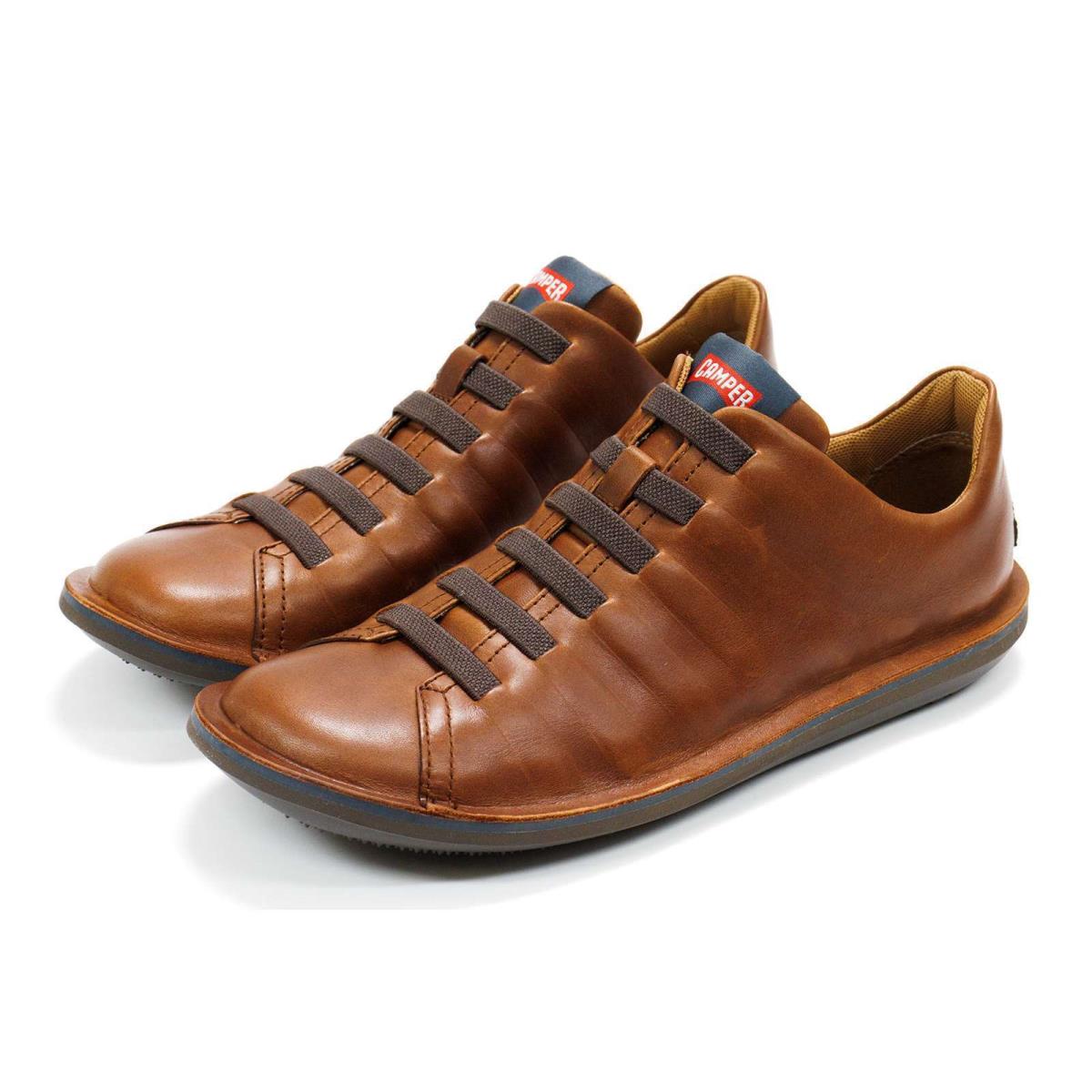 Camper Men`s Beetle 18751 Casual Lightweight Leather Shoes Elastic Laces Brown