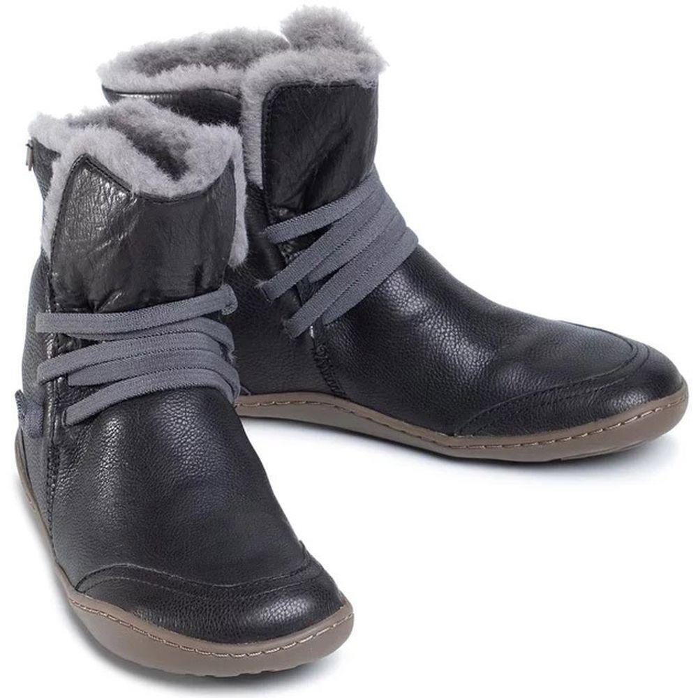 Women Camper Peu Fur Lined Leather Ankle Boots - Black