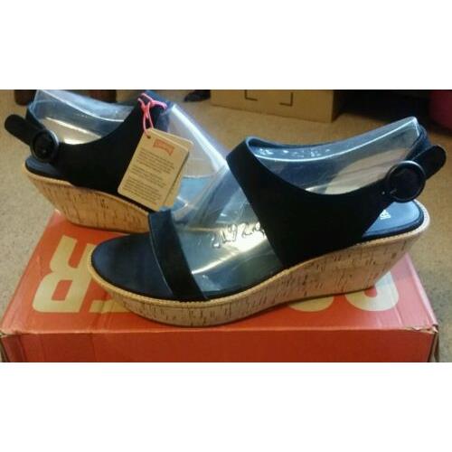 Camper Damas Leather Black Wedge Buckle Cushioned Sandals Size 40/10