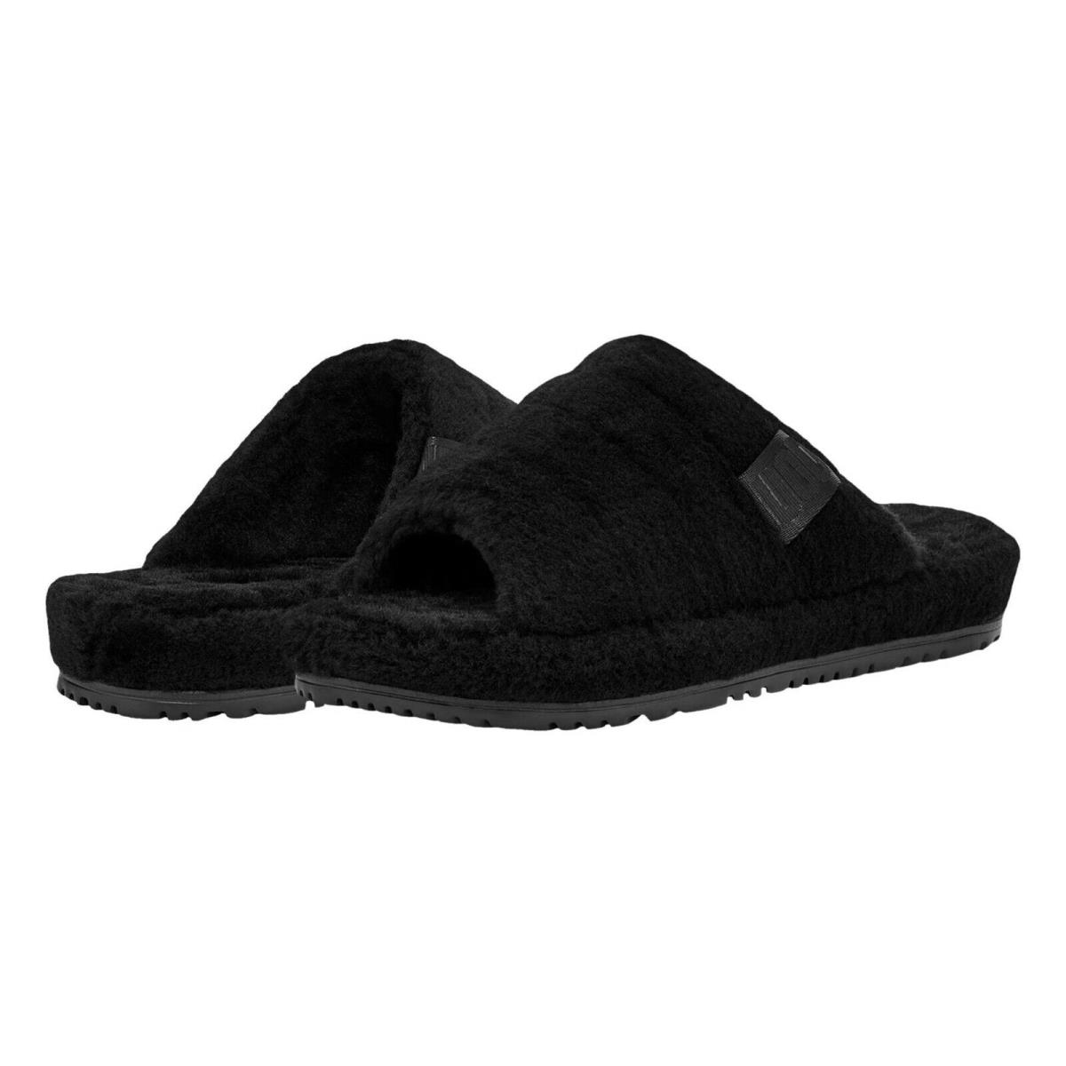 Ugg Mens Fluff You Cozy Slippers Sandals Shoes Black Metal Red - Black Fluff