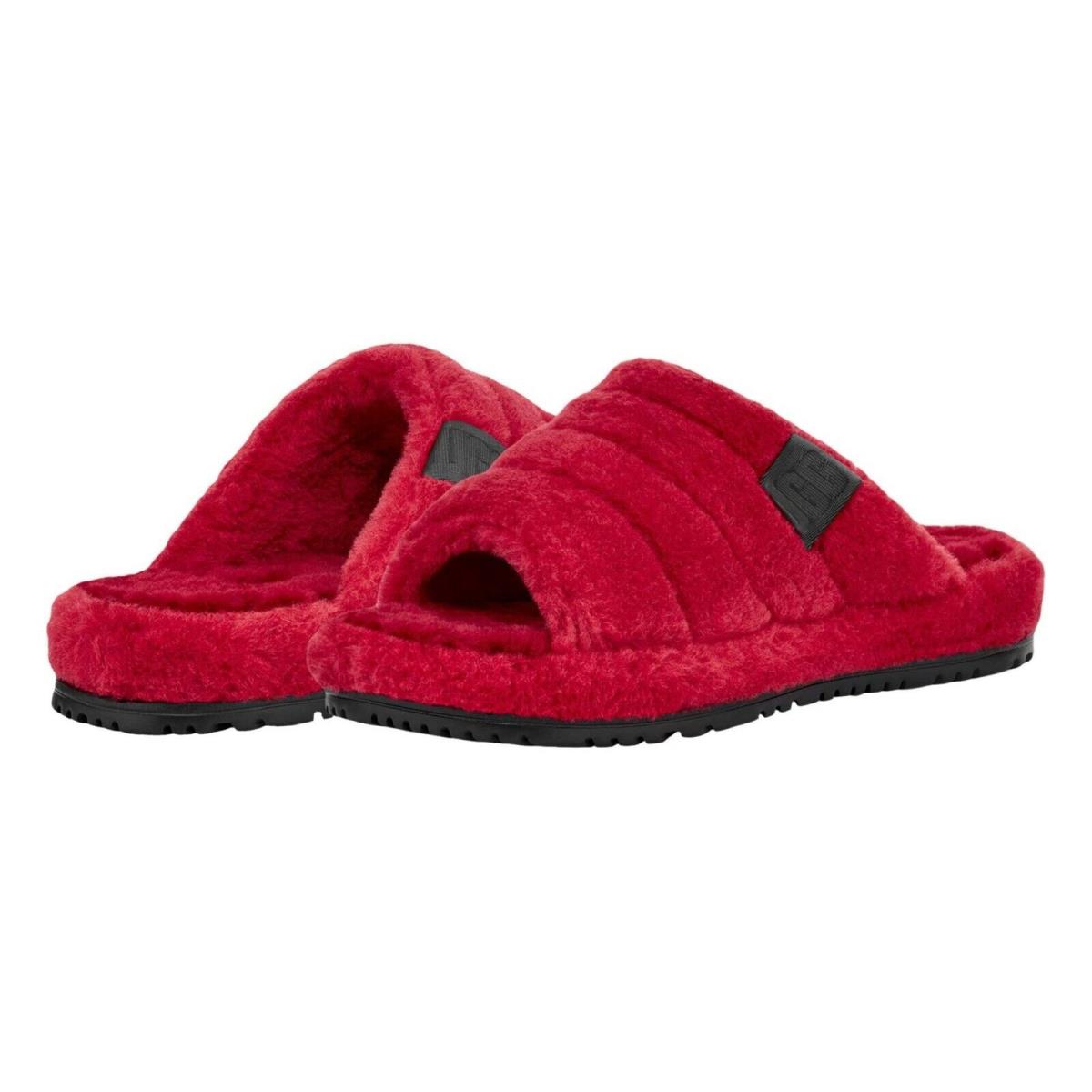 Ugg Mens Fluff You Cozy Slippers Sandals Shoes Black Metal Red Samba Red Fluff