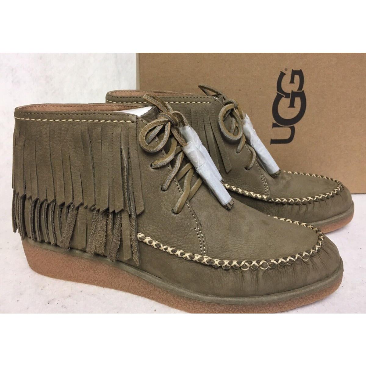 Ugg Australia Caleb Mouse Grey Fringe Nubuck Slip ON Booties Shoes Sizes 1018944