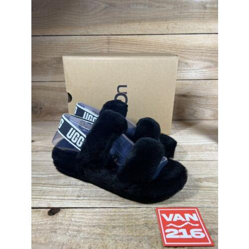 New: Ugg Women`s Shoes Sandals Oh Yeah Plushy Soft Slippers: All Black: 1107953