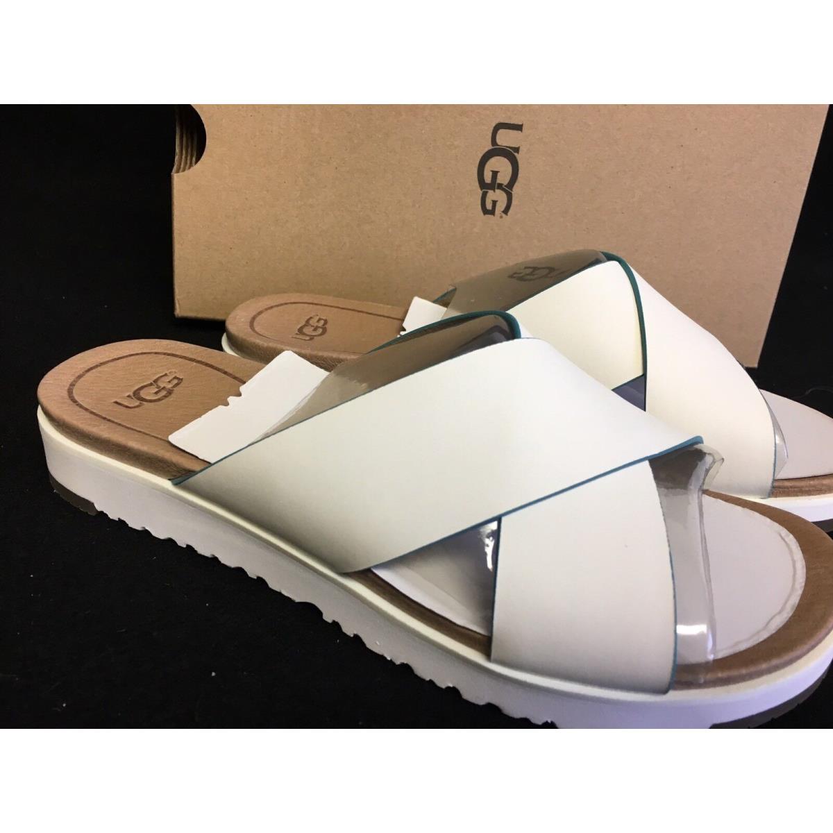 Ugg Australia Kari White Leather Imprint Slide Sandals Women`s Shoes 1015822