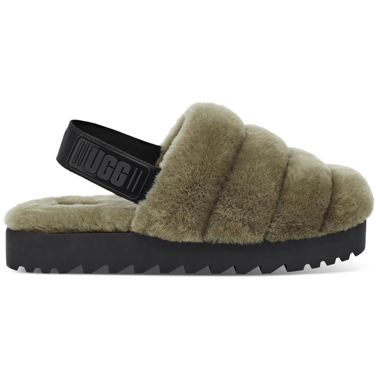 Ugg Womens Super Fluff Shearling Cozy Slingback Slippers Shoes Bhfo 0672 - Charcoal