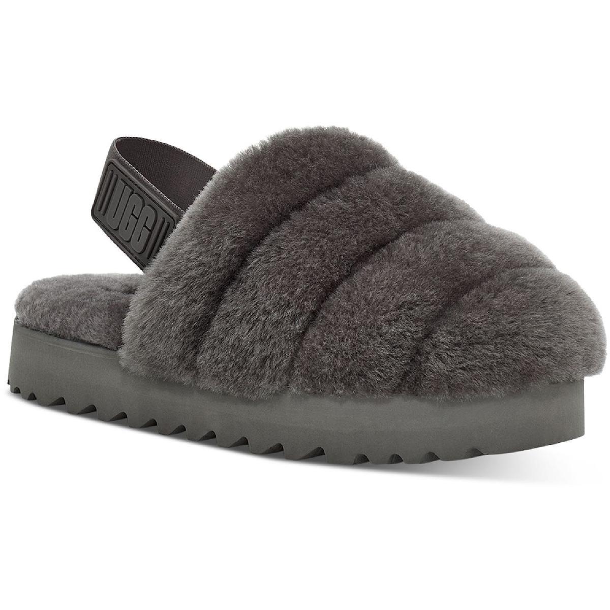 Ugg Womens Super Fluff Shearling Cozy Slingback Slippers Shoes Bhfo 0672 Charcoal