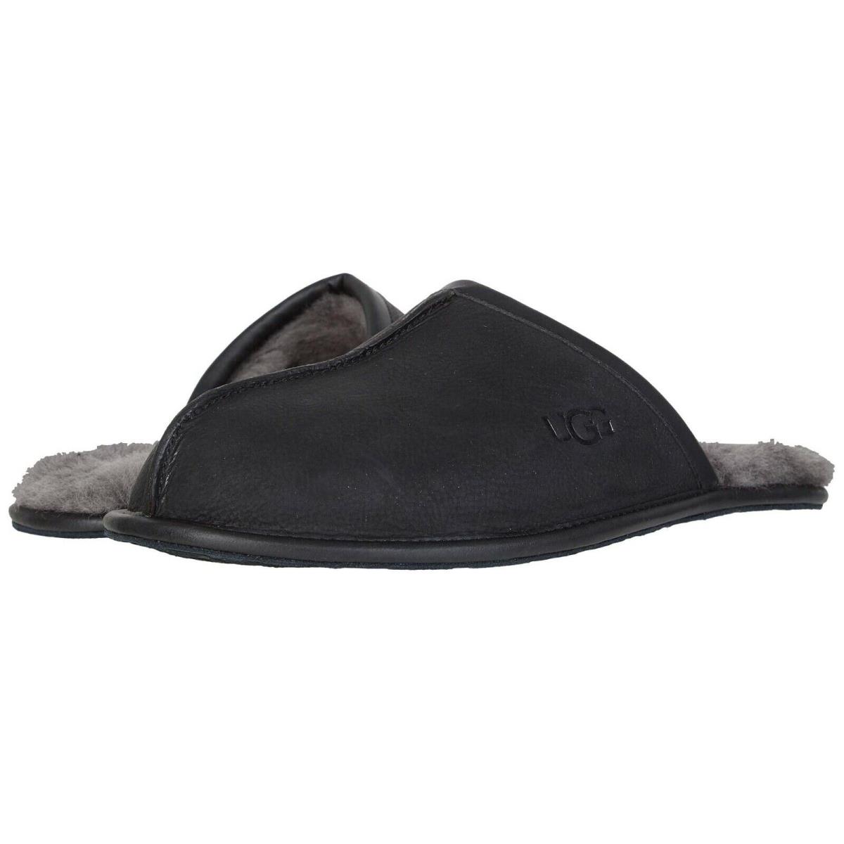 Ugg Mens Scuff Leather Cozy Slippers Shoes Black Tan 8 9 10 11 12