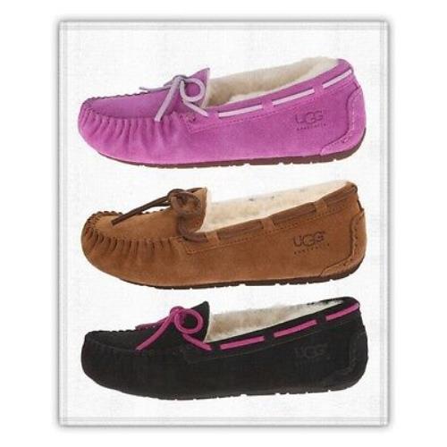 Kids Ugg Australia Dakota Slipper Sheepskin Shoes 5296 Chestnut Pink Black - Black, Pink
