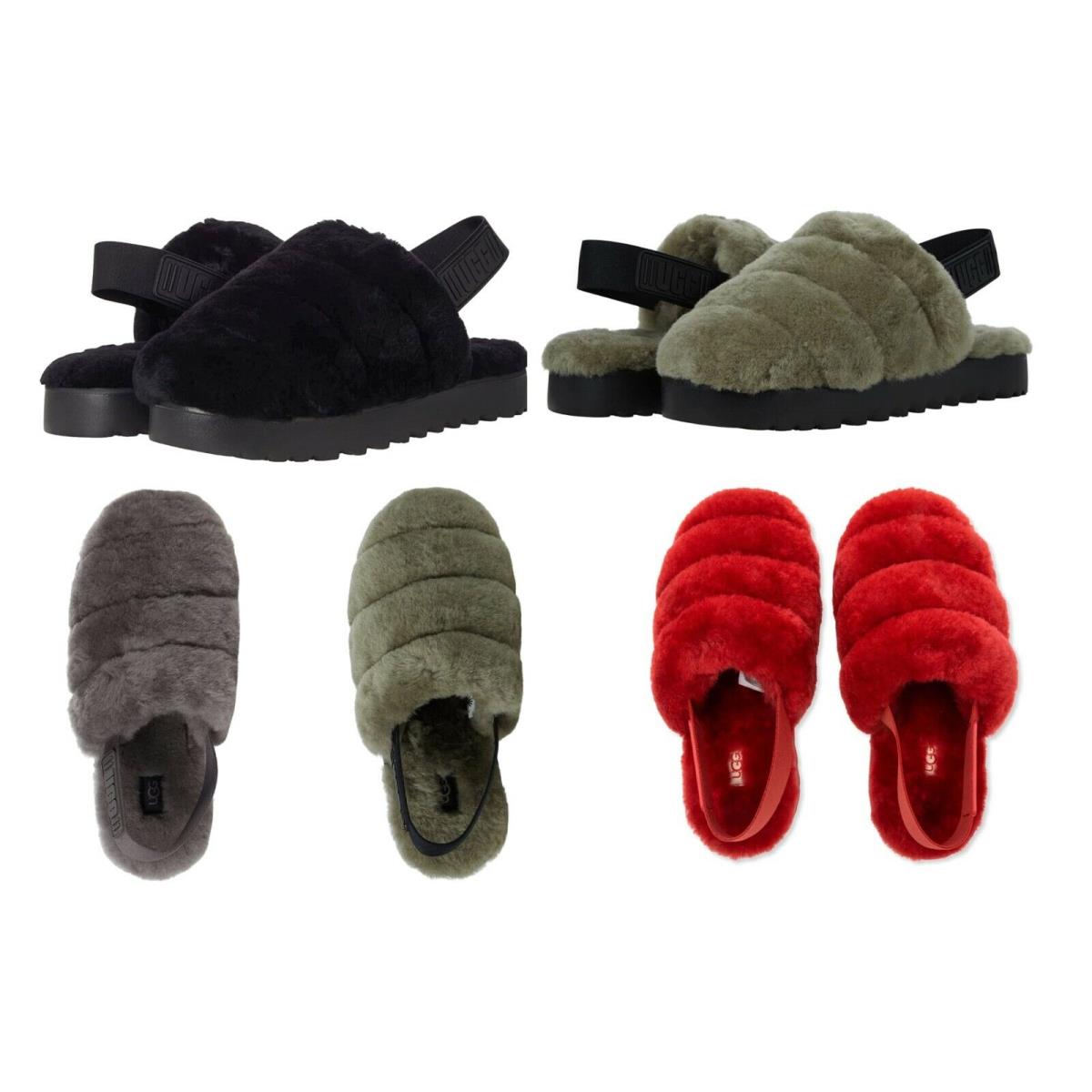 Ugg Super Fluff Slippers Women`s Shoes Sandals Black Red