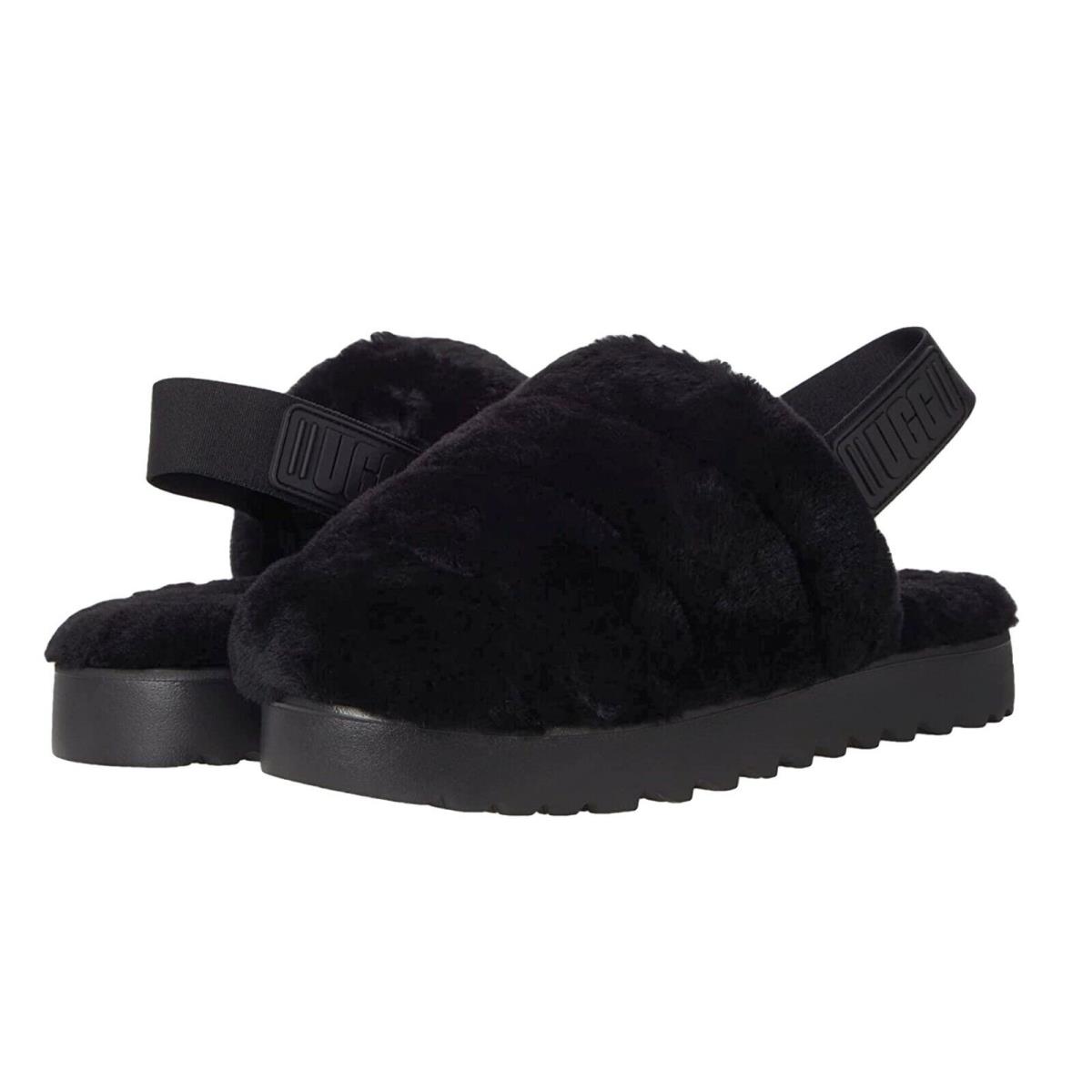 Ugg Super Fluff Slippers Women`s Shoes Sandals Black Red Black