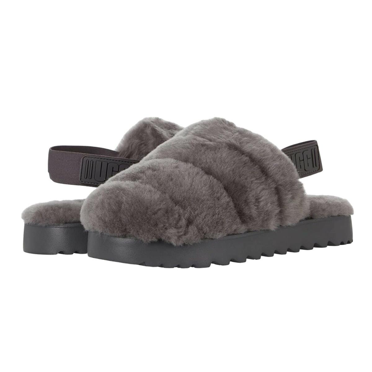 Ugg Super Fluff Slippers Women`s Shoes Sandals Black Red Charcoal