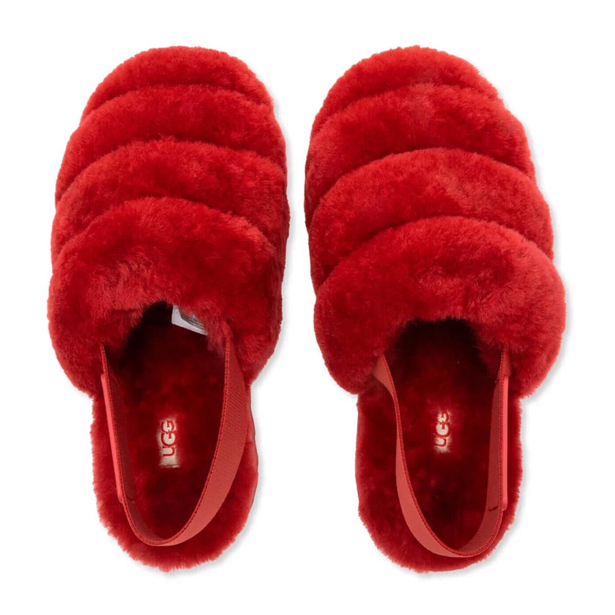 Ugg Super Fluff Slippers Women`s Shoes Sandals Black Red Ribbon Red