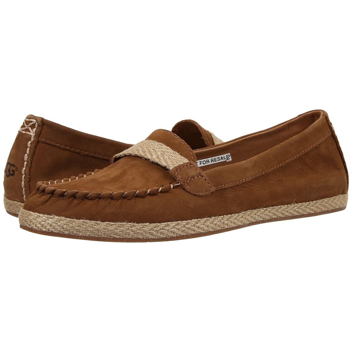 Womens Ugg Rozie Moccasins Nubuck Espadrille Loafers Casual Slip On Shoes Chestnut