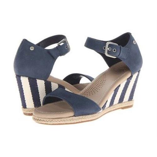 Ugg Atasha Stripe Women`s Wedge Shoes Sz 8 US 39 EU Navy Nubuck