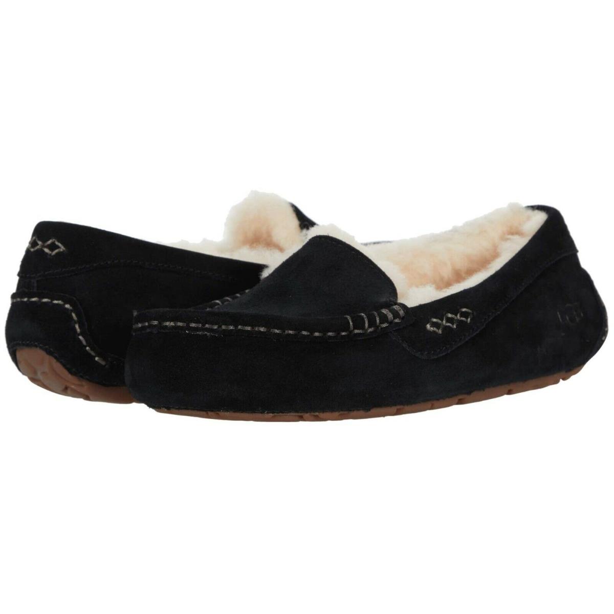 Women`s Shoes Ugg Ansley Suede Indoor/outdoor Moccasin Slippers 1106878 Black - Black