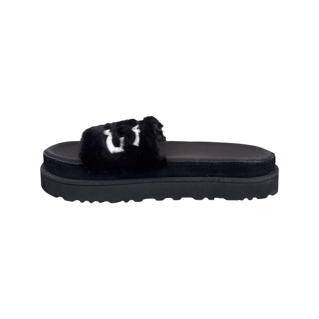 Ugg Women`s Laton Fur Slide Black Slipper Shoe 1111236