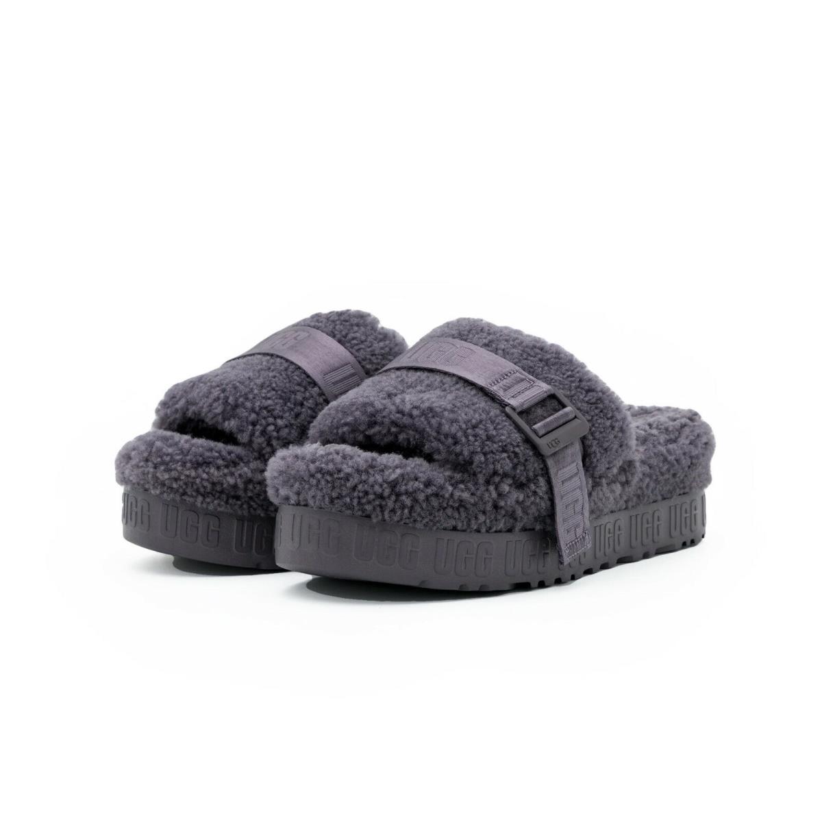Women`s Ugg Brand Fluffita Flatform Slide Comfy Shoes Slipper Sandals Shade - Gray