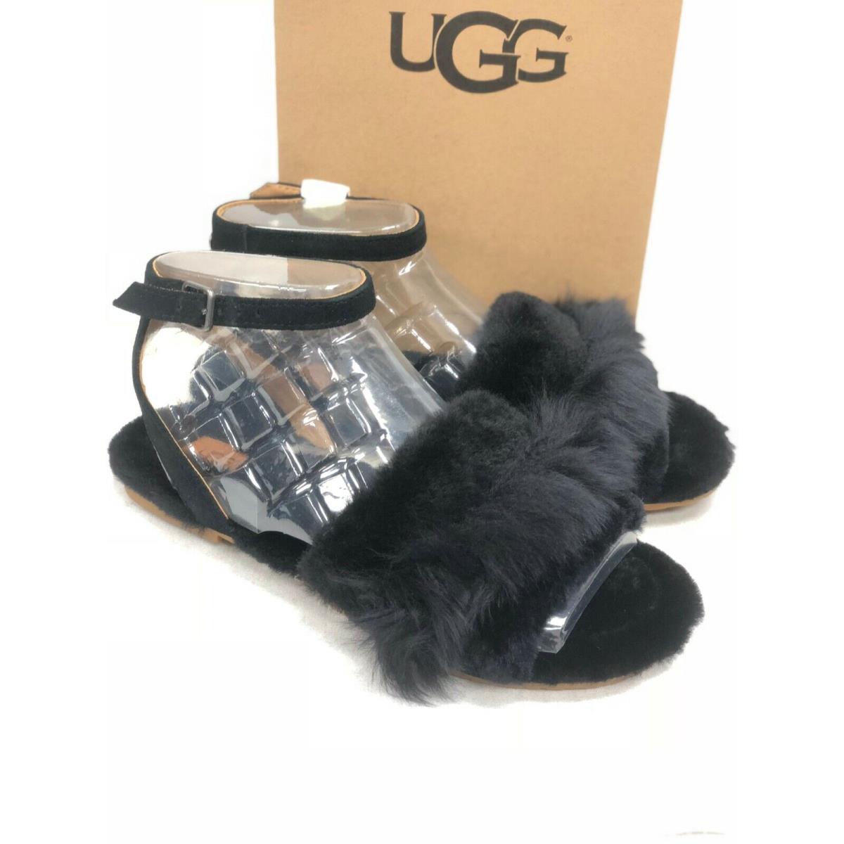 Ugg Australia Women`s Fluff Fest Shoes Sandals Black 1099947 Fur Sheepsk