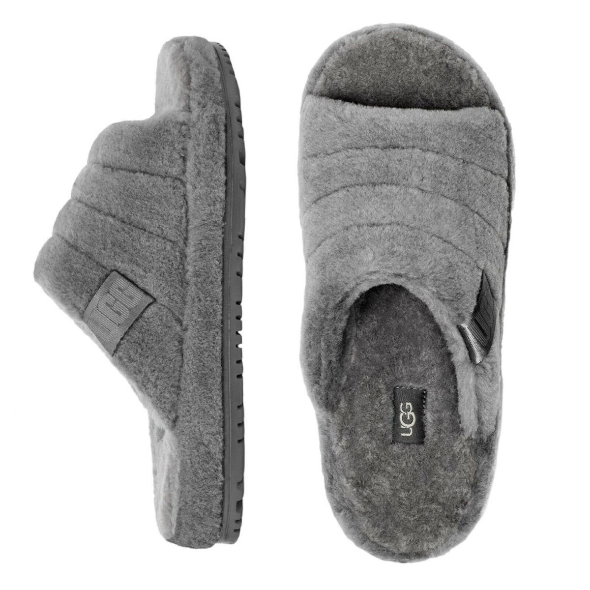 Men`s Ugg Brand Soft Fluff You Slide Slip on Casual Slipper Shoes Metal Grey