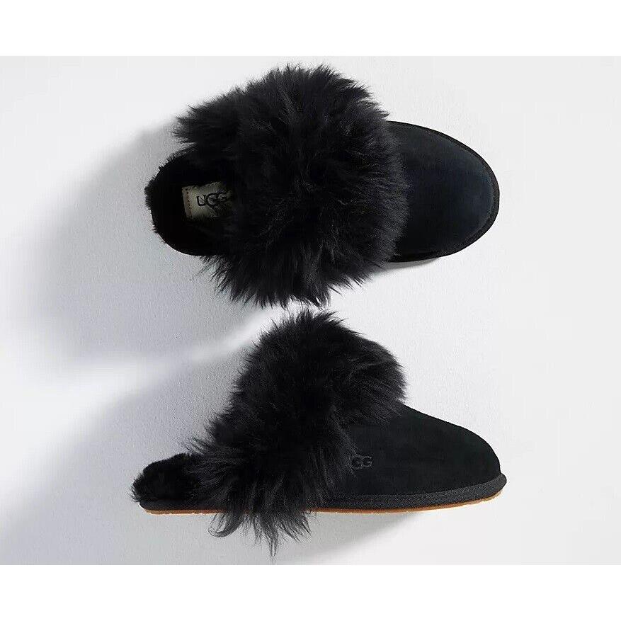 Women`s Ugg Brand Scuff Sis Fluffy Slipper Sandals Shoes Black 1122750