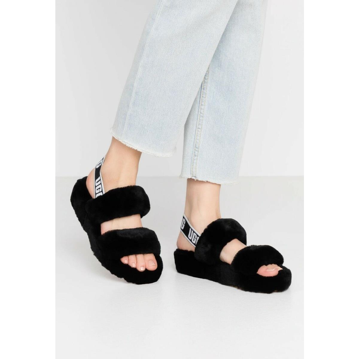 Ugg Brand Women`s Oh Yeah Slide Fluffy Soft Slippers Shoes Black