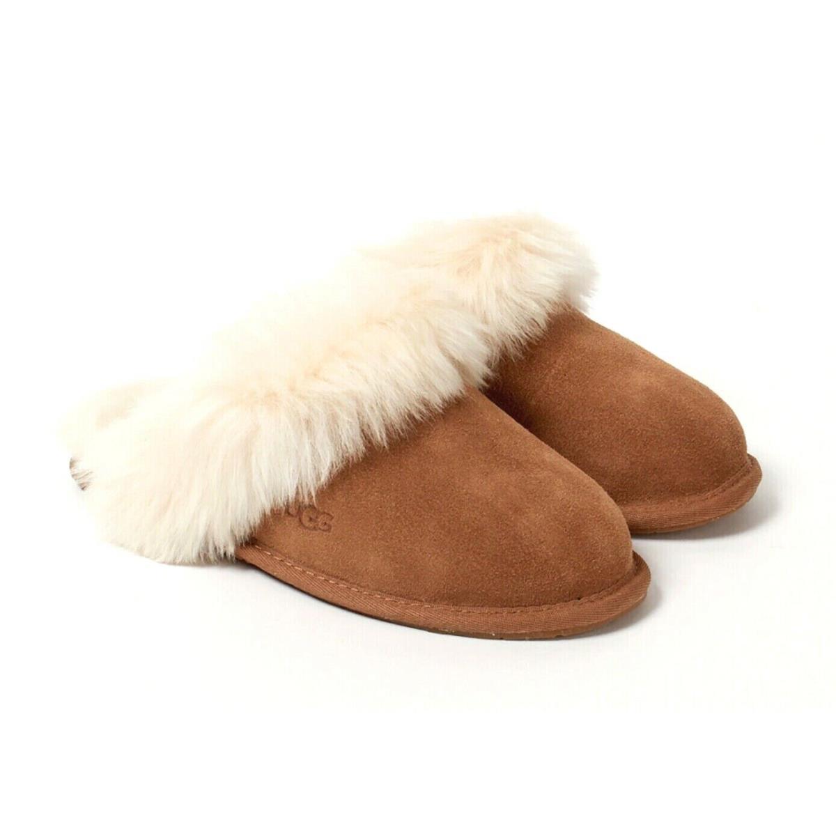 w Box Women`s Shoes Ugg Brand 1122750 Scuff Sis Comfy Soft Slippers Chestnut