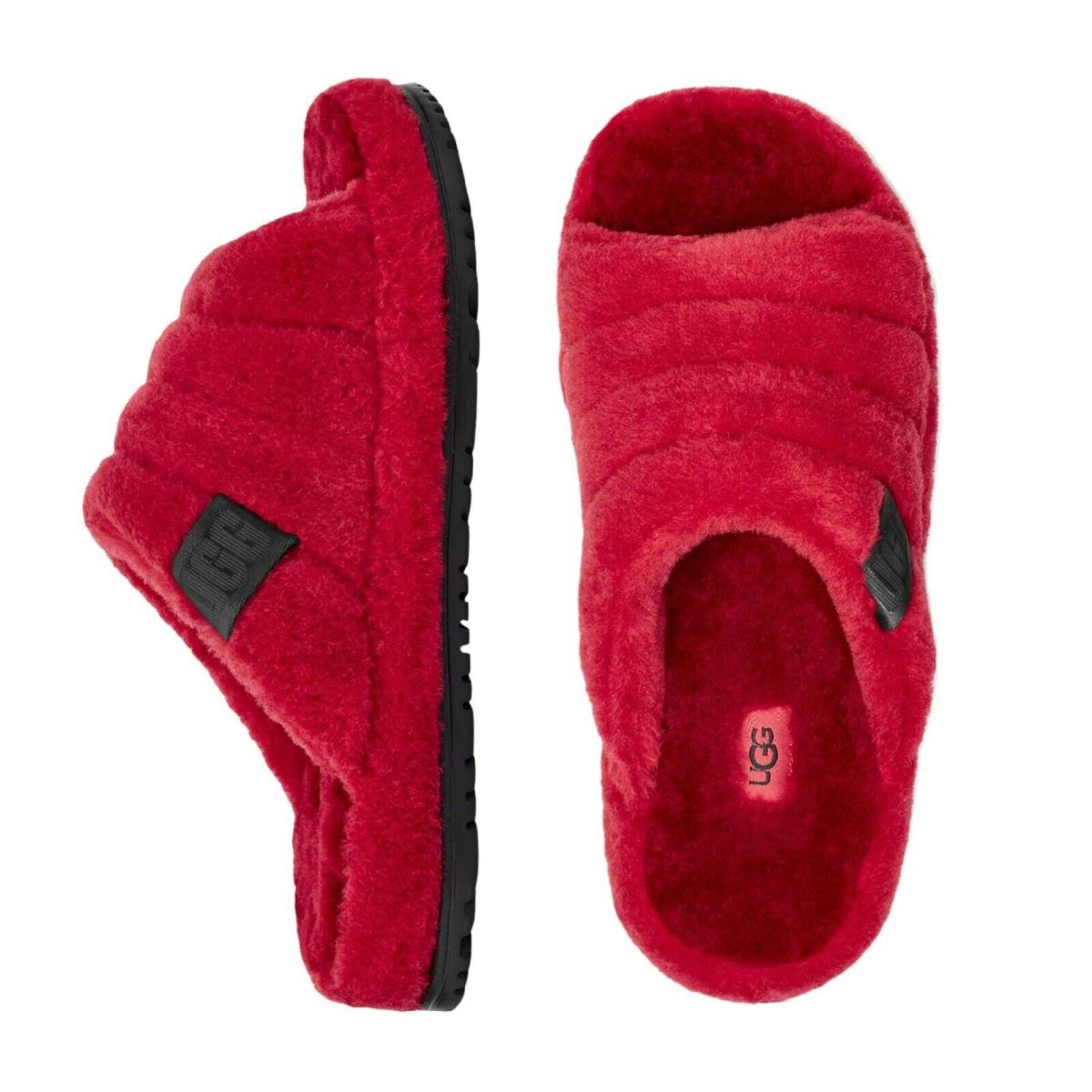 Men`s Ugg Brand Soft Fluff You Slide Slip on Casual Slipper Shoes Samba Red Samba Red