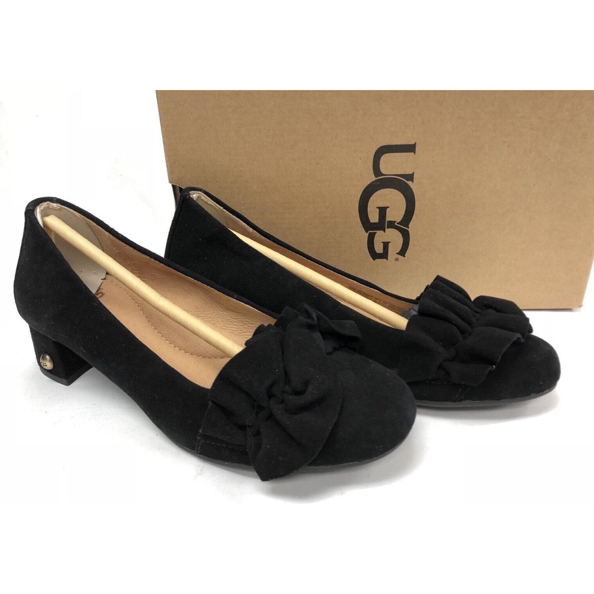 Ugg Australia 2018 Black Suede Fifi Ruffle Block Heels Shoes Women`s 1092281