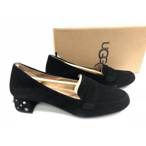 Ugg Australia Elise Studded Bling Black Suede Block Heels Shoes Loafers 1092282